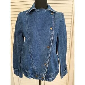 Vtg 90s Denim Jacket size Small Unisex double-breasted Jean jacket snap closure.